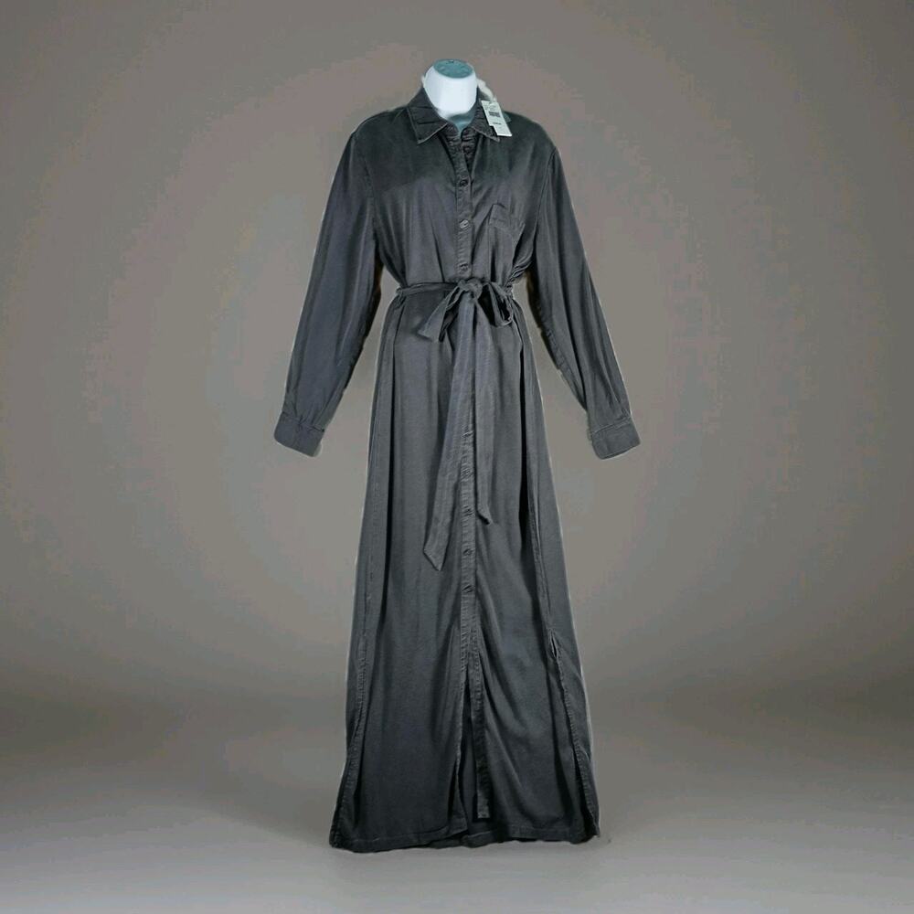 Rachel Pally Maxi Shirt Dress Medium Gray Belted Twill Neutral